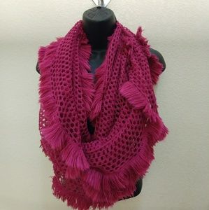 Crocheted Infinity Scarf with Fringe Trim